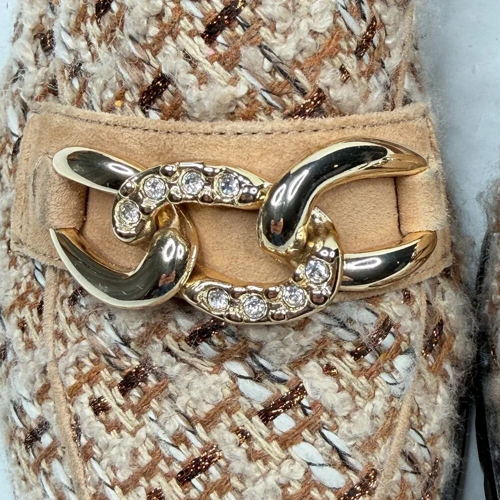 Talbots Leighton Chain Metallic Boucle Tweed Loafers Café Ivory Sz 8 1/2M - NWOT